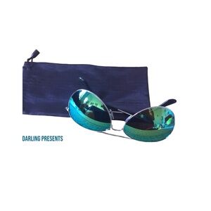 AVIATOR SUNGLASSES SILVER FRAMES BLUE LENS UNISEX